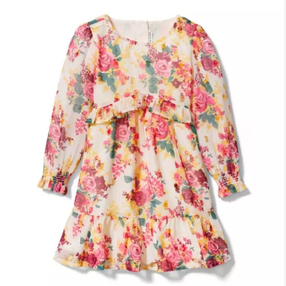JANIE AND JACK Cream And Sugar Floral Floral Chiffon Dress, Magenta, Size 4